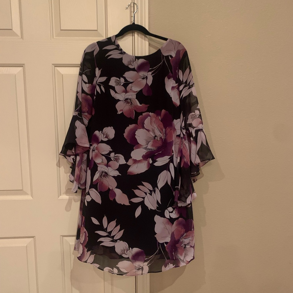 Floral Chiffon Dress - Black and Purple